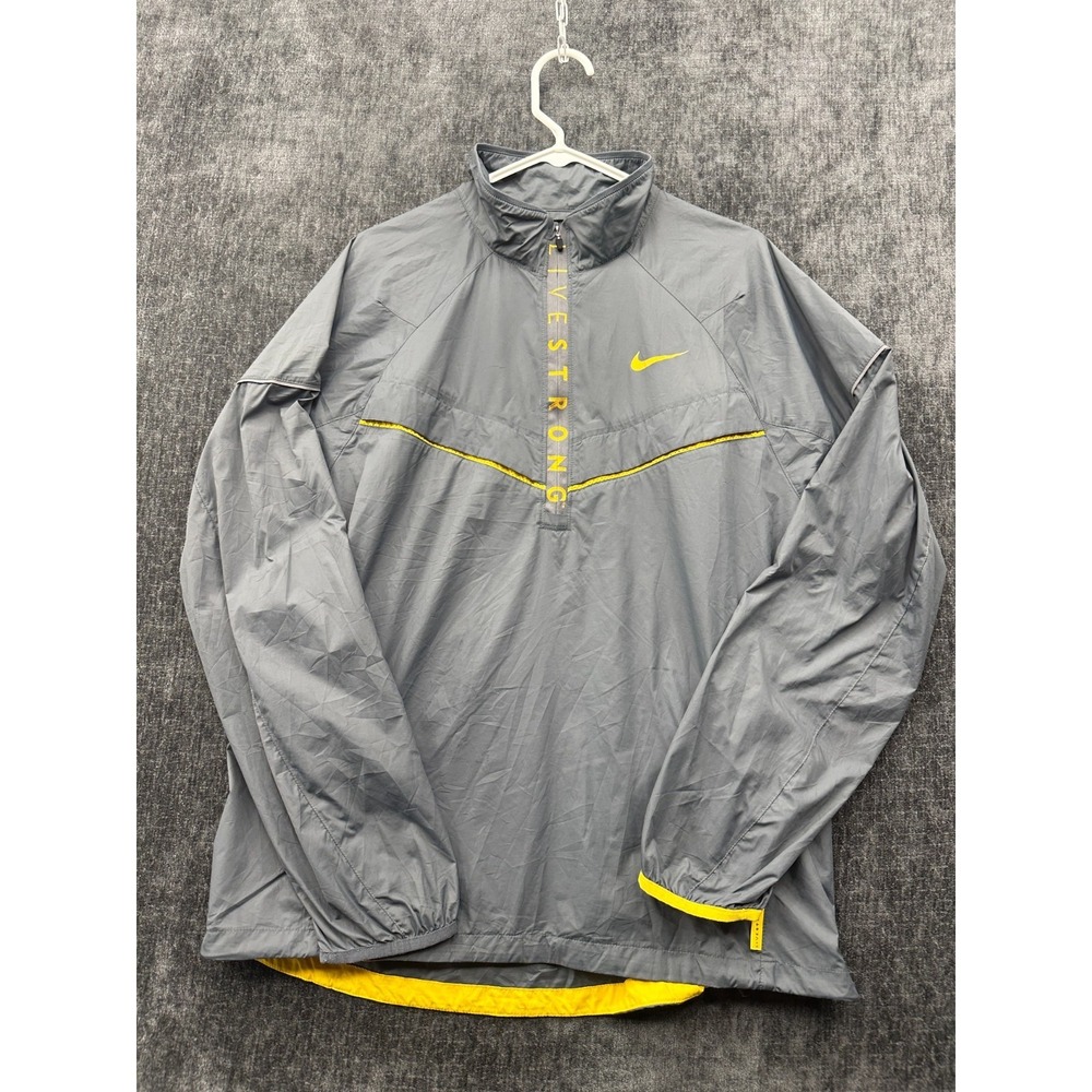 Nike Livestrong Windbreaker Jacket Men Large Gray Running Raglan Sleeve Half Zip
